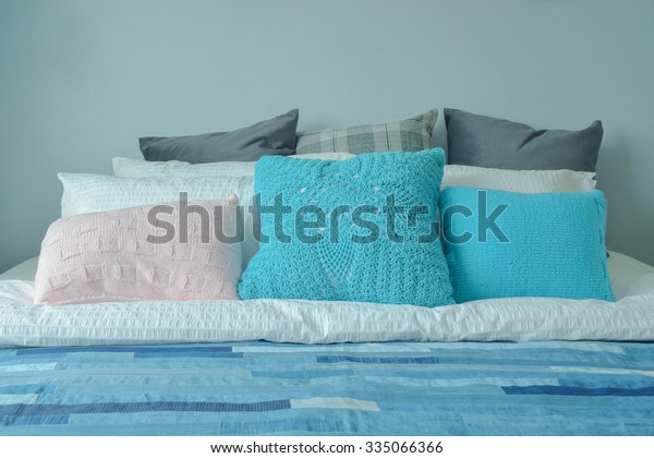 Blue Color Scheme Teenager Bedroom Colorful Stock Photo