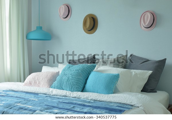 Blue Color Scheme Teenager Bedroom Hats Stock Photo Edit