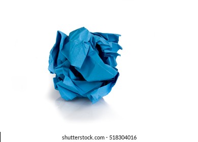 Blue colored paper ball isolated on white background. Picture taken in studio with soft-box.