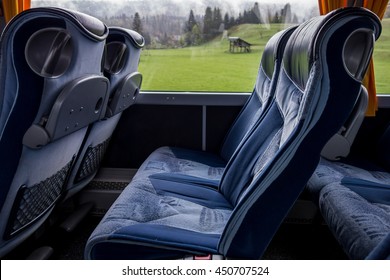 Blue Comfortable Seats In A Luxury Bus