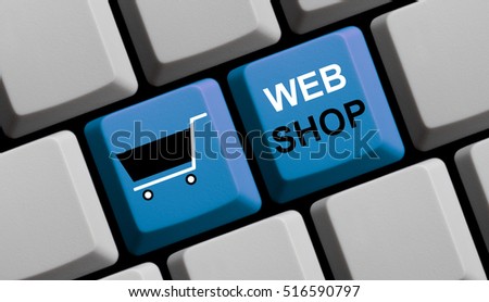 Blue computer keyboard with symbol showing Webshop