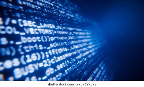 Blue computer screen displaying lines of programming code for data processing and technology - Powered by Shutterstock - Get 15% off with code: PIKWIZARD15