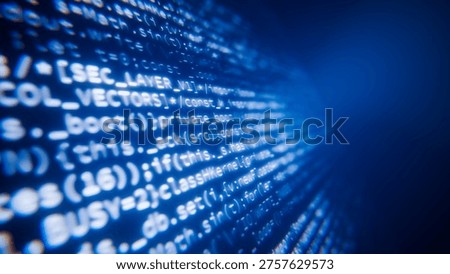 Blue computer screen displaying lines of programming code for data processing and technology