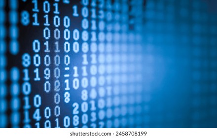 Blue computer screen filled with binary code. Ideal for concepts related to data, technology, and cybersecurity. Abstract information technology background. Digital binary code matrix background - Powered by Shutterstock