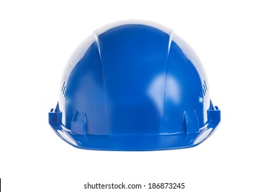 Blue Construction Helmet Shot Isolated On White 