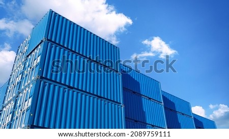 Blue Container dryvan box, Cargo ship for worldwide import logistics export  whith blue sky