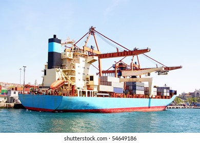 Blue container ship - Shutterstock ID 54649186