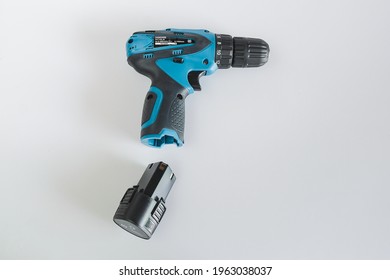 A Blue Cordless Drill With Battery Pack For Worker Device Tool.