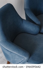 Blue, cornflower, dark blue color armchair. Modern designer armchair. Parts of the chair. Back, armrests and seat. Textile armchair. Series of furniture. - Shutterstock ID 1964395642
