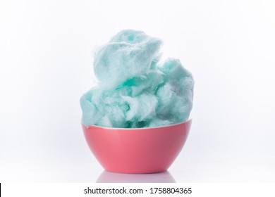 Blue Cotton Candy In Bowl On White Background