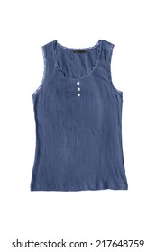 Blue Cotton Lacy Tank Top Isolated Over White