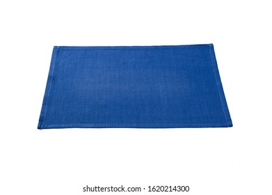 Blue Cotton Napkin Isolated On White Background.