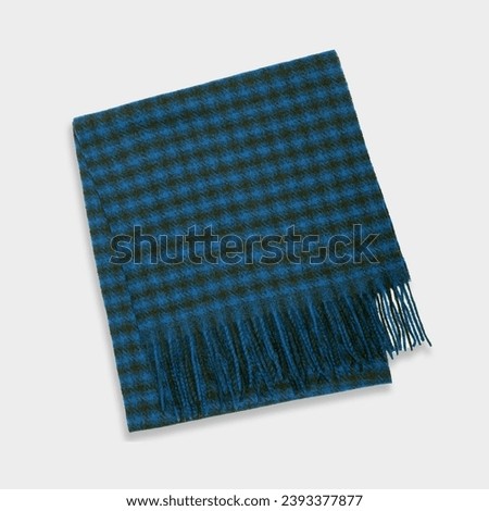 Blue cotton wool thread scarf. Thick warm scarf, black too, for the coming season. Clothing to wear in autumn and winter frigid seasons. Outfit to keep your face, neck and back warm isolated on white