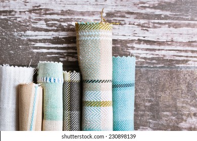 Blue And Cream Tartan Fabric Rolls