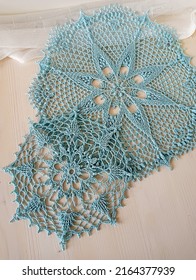 Blue Crochet Doily. This Photo Has Been Taken In Prague, 2022