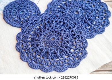 Blue Crochet Doily. This Photo Has Been Taken In Prague, 2022