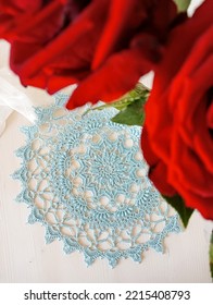 Blue Crochet Doily. This Photo Has Been Taken In Prague, 2022