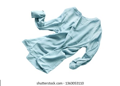 Blue Crumpled Silk Blouse Isolated Over White