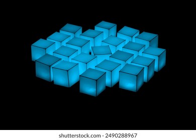 blue cubes floating in the air in the dark background - Powered by Shutterstock