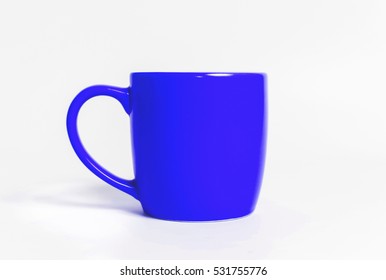 Blue Cup Of Coffee Isolated On White Background.