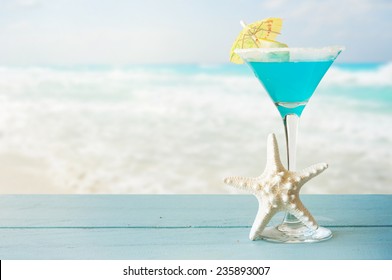 Blue Curacao cocktail with lemon 