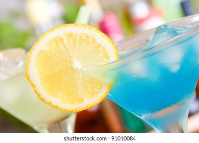 Blue Curacao cocktail with lemon