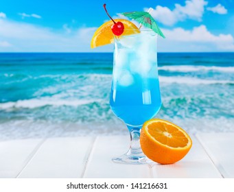Blue Curacao Cocktail On A Beach