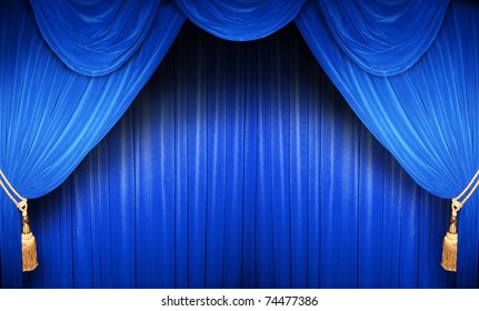 blue curtains opening clipart