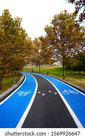 Blue Cycle Path In The Park, In Ankara.                      