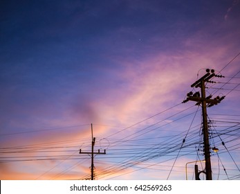 Blue Dark Night Sky With Electric Pole