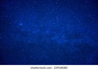 Blue Dark Night Sky With Many Stars. Milky Way On The Space Background