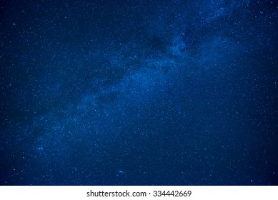 Blue Dark Night Sky With Many Stars. Milkyway Cosmos Background