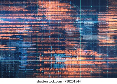 Blue data against digitally generated image of speedometer