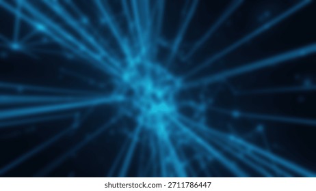 Blue Data Stream Abstract Network of Connected Lines with Nodes.