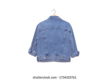 Blue Denim Jean Jacket On Hanging-back View