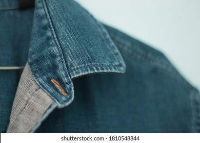 Blue Denim Shirt Details. Close Up, Depth Of Field.