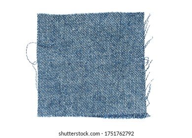 Blue Denim Square Patch Isolated Over White