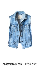 Blue Denim Vest On White Background