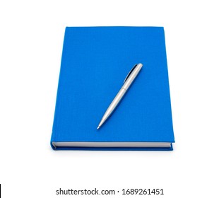 Blue Diary And Pen On A White Background