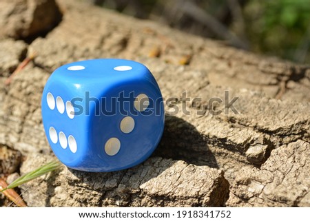 The blue dice is on the ground.
