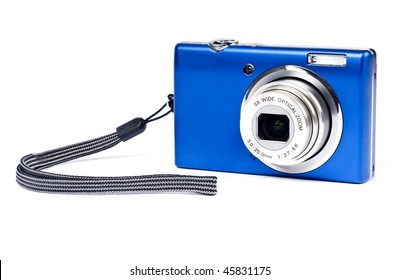 Blue Digital Camera Isolated On White