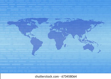 Blue digital dot world map over binary code background, Technology internet communication concept, Elements of this image furnished by NASA