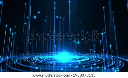 blue digital light source, equalizer sound waves, blue light drops