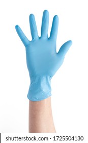 Blue Disposable Powder Free Nitrile Examination Gloves, Hands Up Gesture