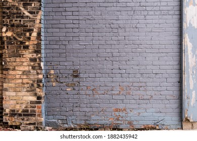 Blue Distressed Brick Wall And Wood