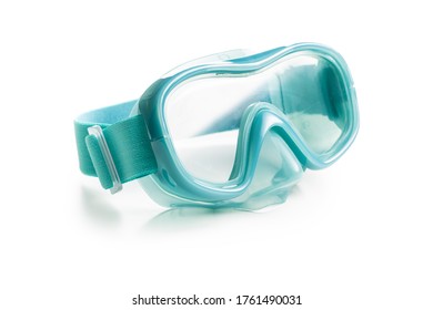 Blue diving mask isolated on white background.