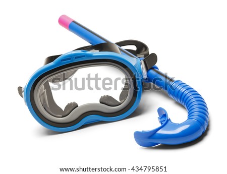 Blue Diving Mask and Snorkel Isolated on White Background.