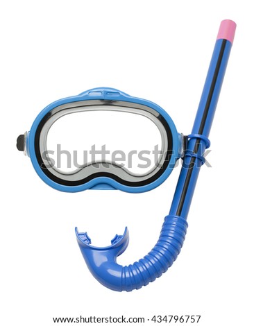 Blue Diving Mask and Snorkel Isolated on White Background.