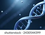 Blue DNA double helix with bubble on dark blue background. science and biotechnology concept.