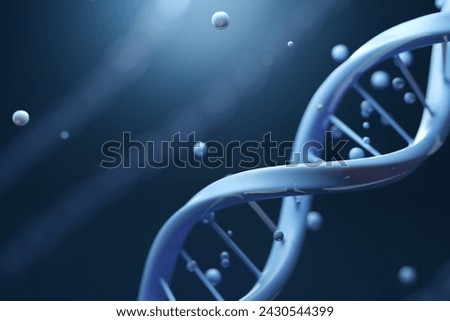 Blue DNA double helix with bubble on dark blue background. science and biotechnology concept.
